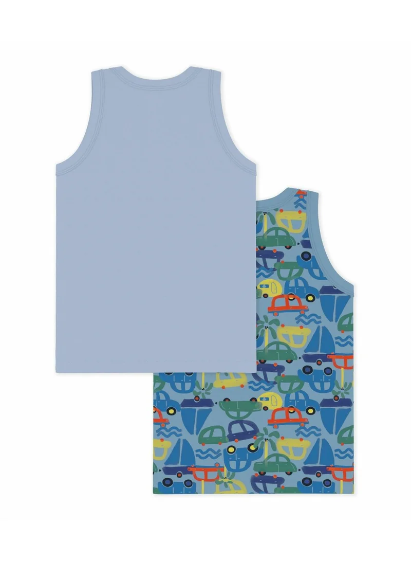 Petit Bateau Pack of children's cotton tank tops printed with cars